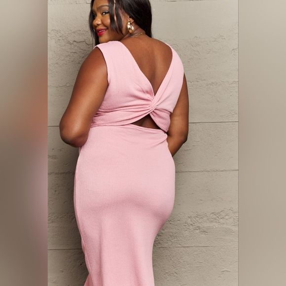 💲1️⃣0️⃣ Bundled ✔️Pink Midi Bodycon Spring Dress Twist Tie Back sz 1X - Picture 8 of 13